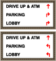 Post and Panel Signs DRIVE UP & ATM w/ Right Arrow | PARKING w/ Up Right Arrow | LOBBY w/ Up Right Arrow | DRIVE UP & ATM w/ Up Arrow | PARKING w/ Up
