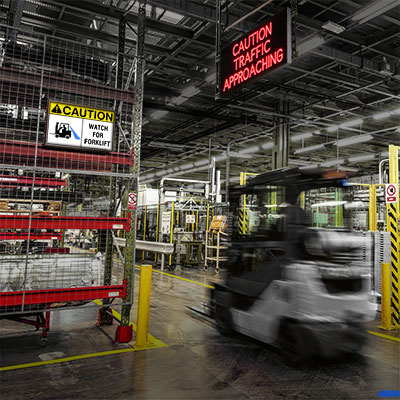 Forklift passing by safety signs image