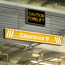 caution forklist sign with clearance bar image