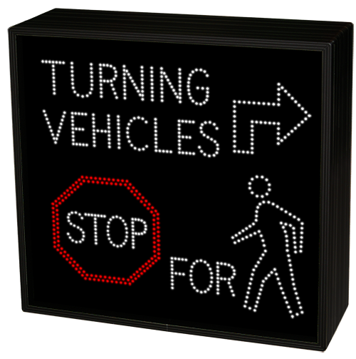 Signal-Tech TURNING VEHICLES w/ Right Arrow STOP FOR Pedestrians | R3-1 No Right Turn Symbol (120-277 VAC) - 56175 Product Message