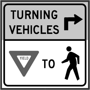 Right Turning Arrow TURNING VEHICLES YIELD TO Pedestrian Symbol Image