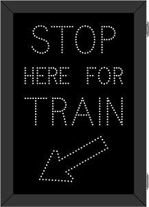 STOP HERE FOR TRAIN w/ Down Left Arrow Image